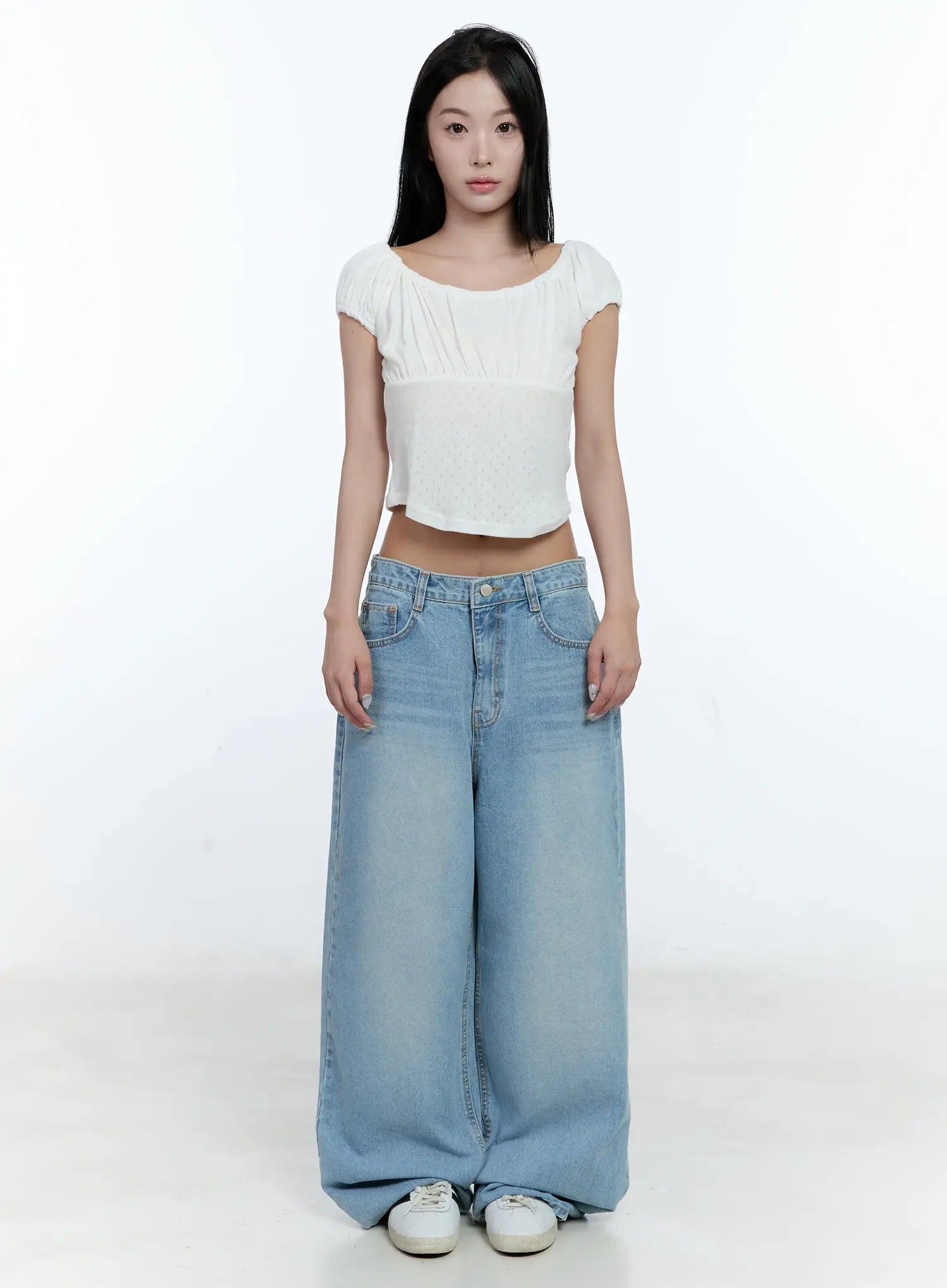 Off-Shoulder Eyelet Puff-Sleeve Top CL530