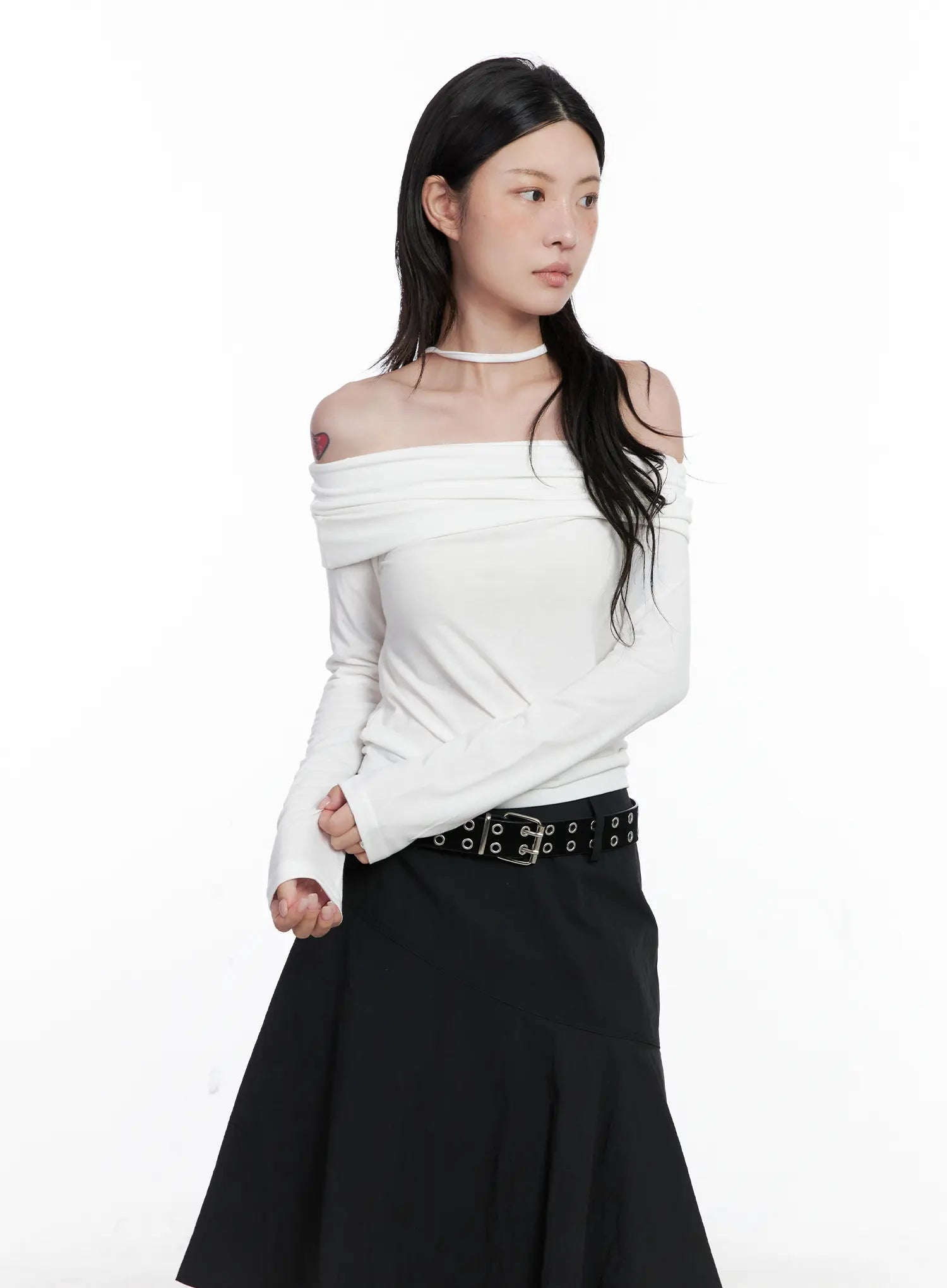 Off-Shoulder Top & Thin Scarf  Set CS526