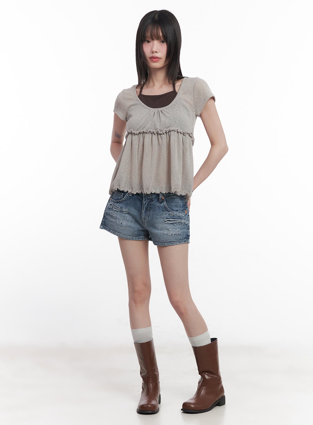 Low-Waist Distressed Denim Shorts CU506