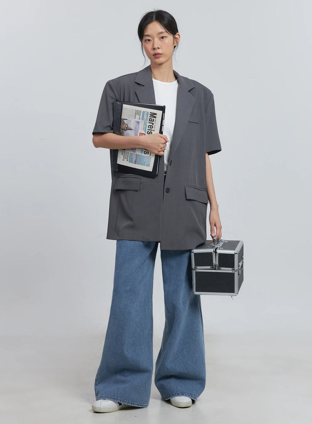 Basic Short-Sleeve Blazer (Dark Gray) IU512