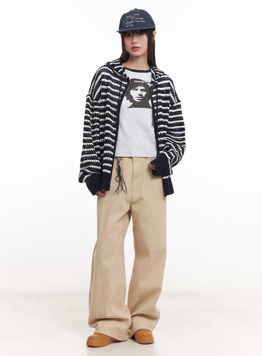 Striped Zip-Up Oversized Hooded Sweater CM520