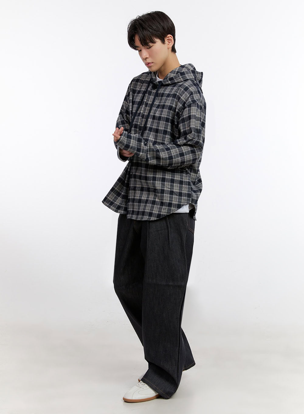 Men's Oversize Checkered Hooded Shirt IM525