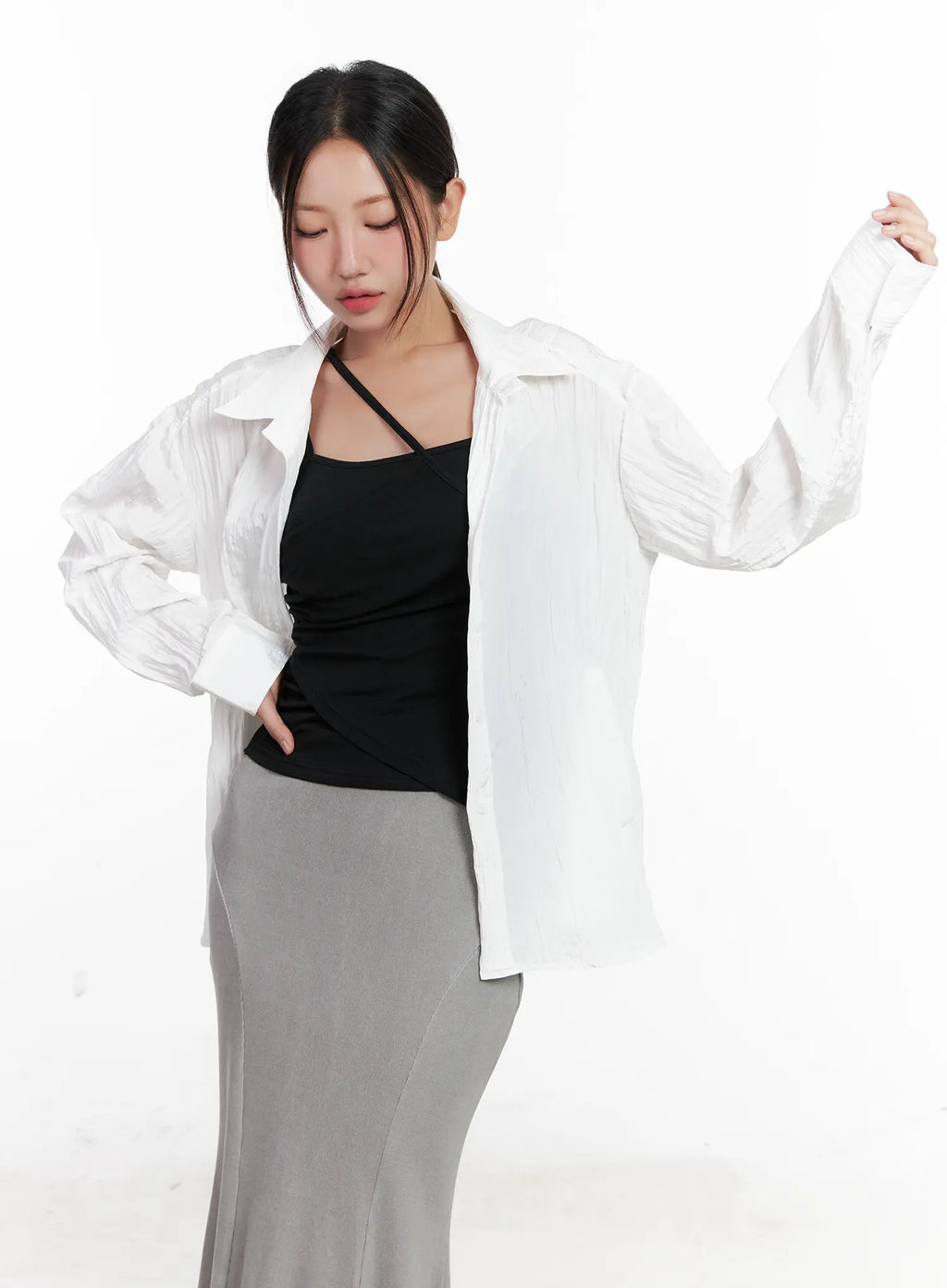 White Button-Up Long Sleeve Shirt CL518