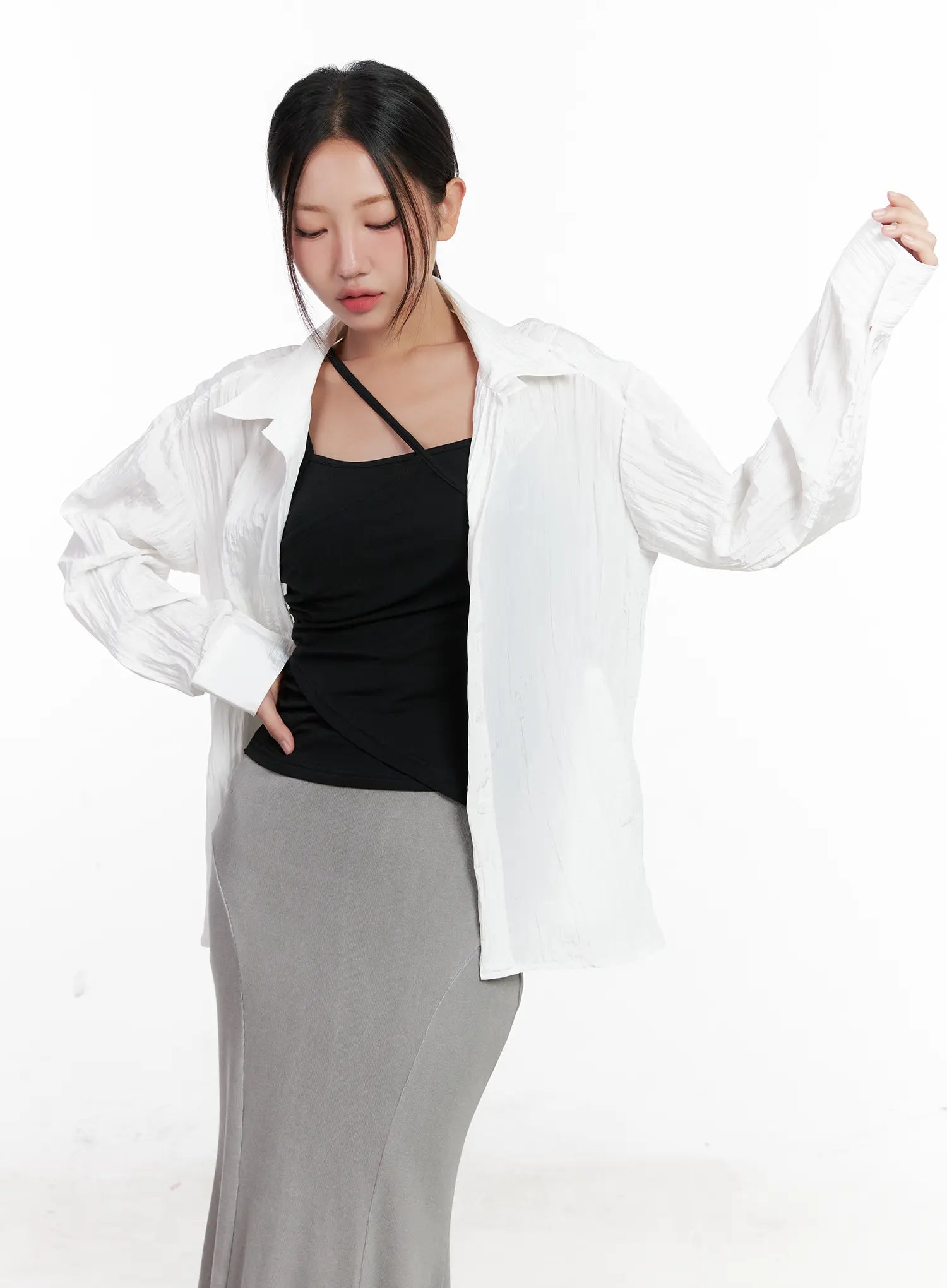 White Button-Up Long Sleeve Shirt CL518