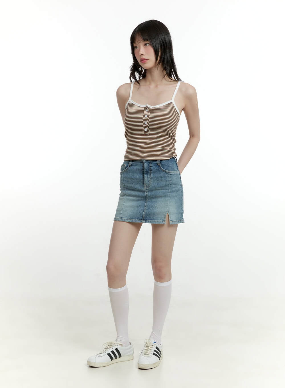 Striped Buttoned Crop Cami Top CF423