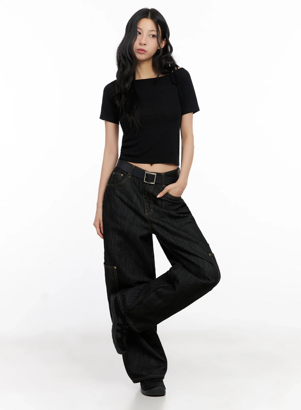 Asymmetric Shoulder-Tie T-Shirt IG508