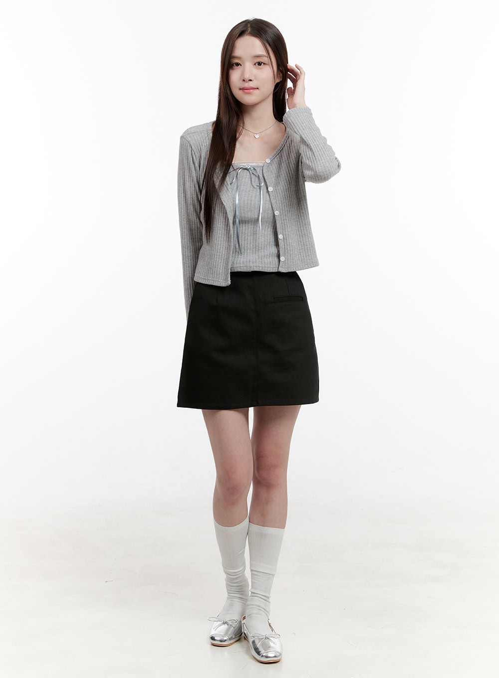 Ribboned Cami Top and Cardigan Set OG428