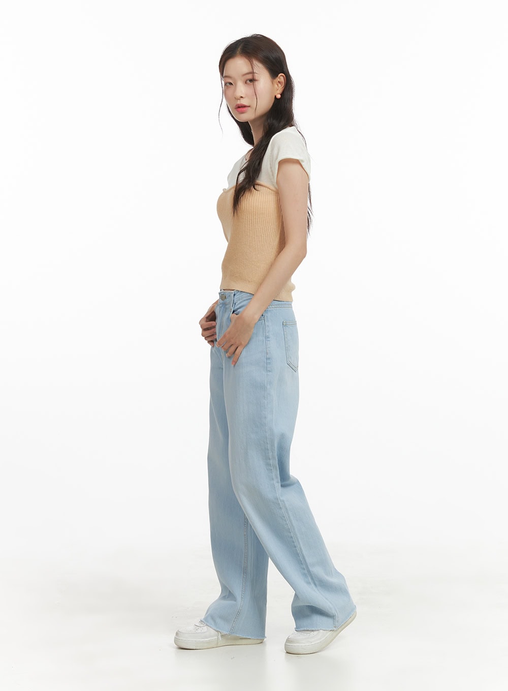 Cotton Washed Loose Fit Straight Jeans OY421