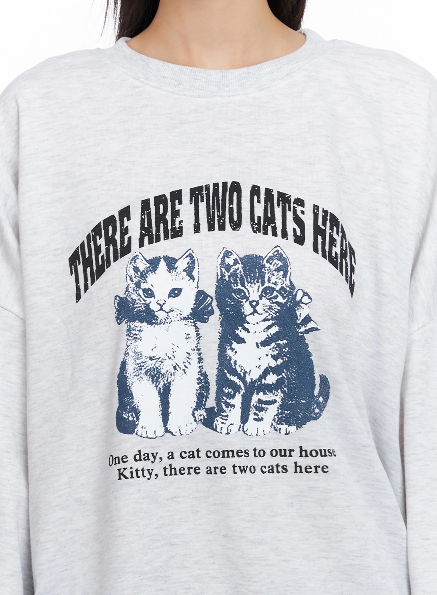 Cat Print Graphic Sweatshirt IS508