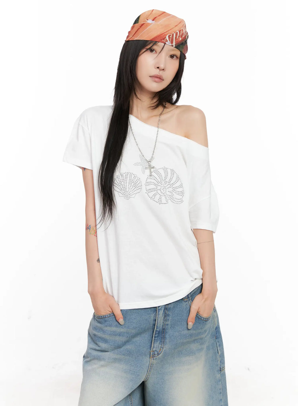 Off-Shoulder Seashell Tee CL525