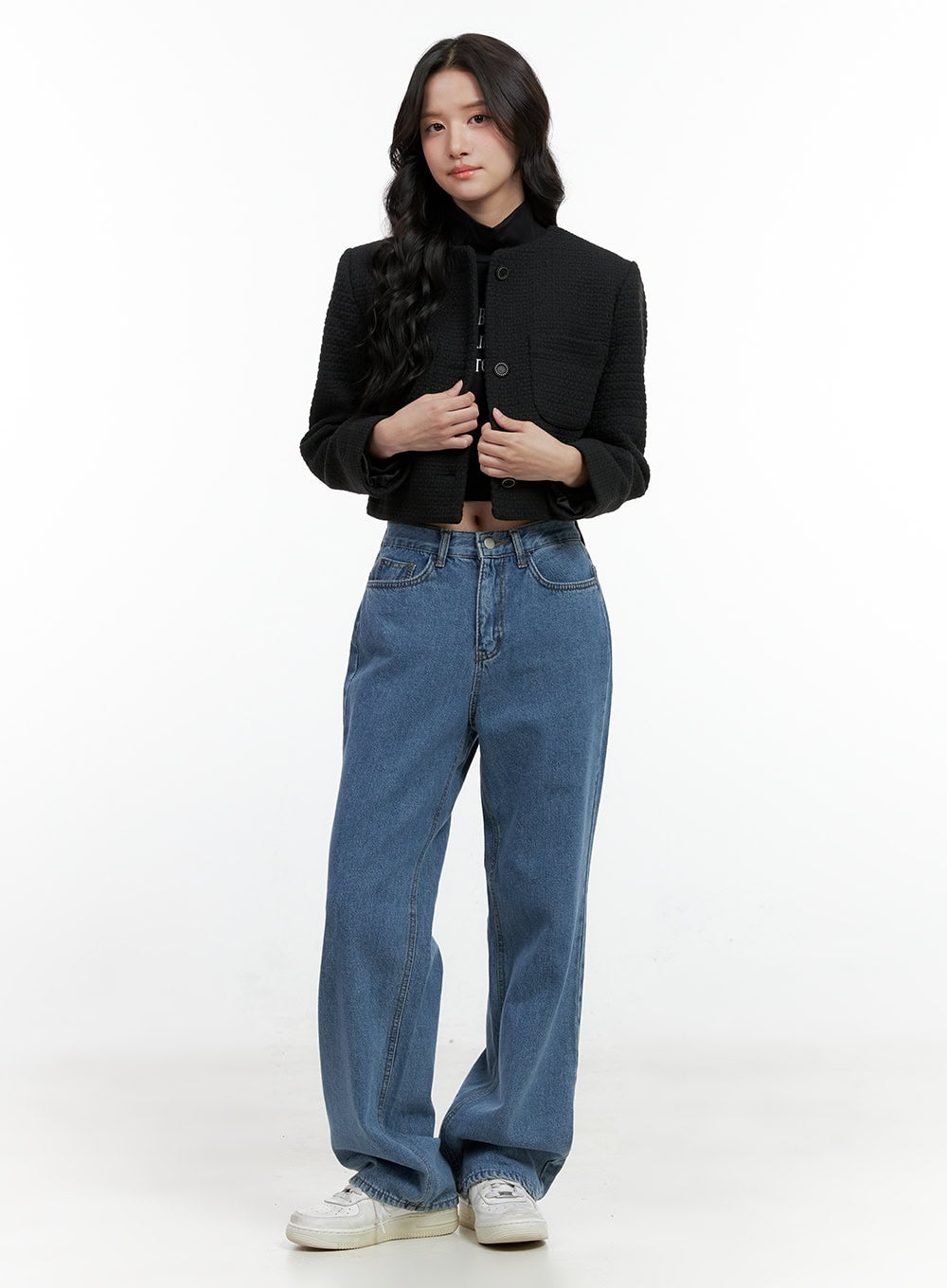 Tweed Buttoned Crop Jacket ON404