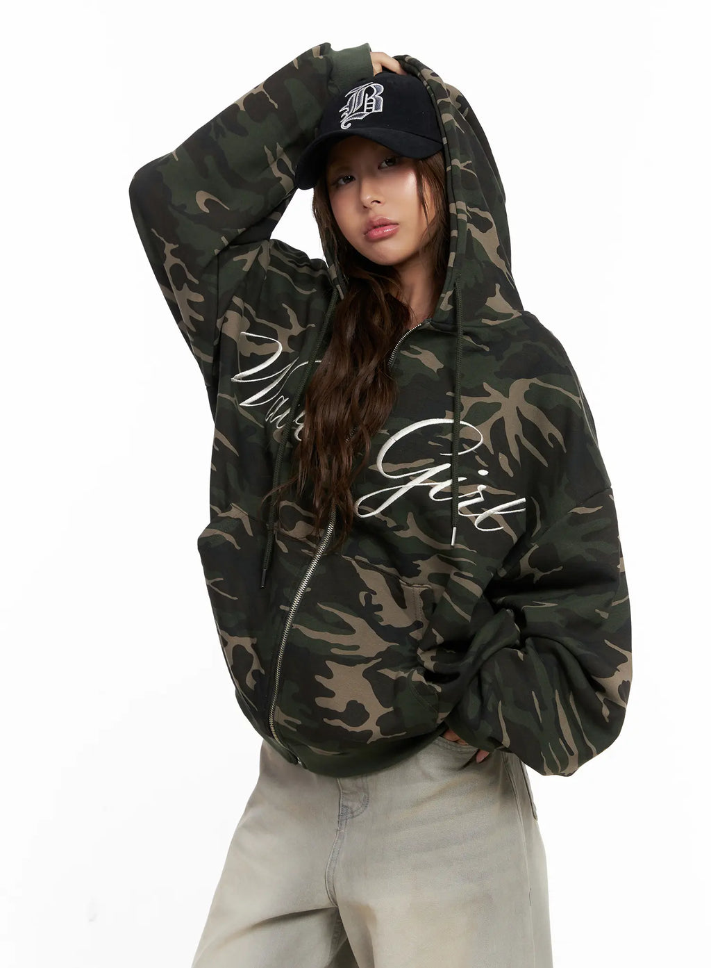 Oversized Camo Lettered Hoodie CS522