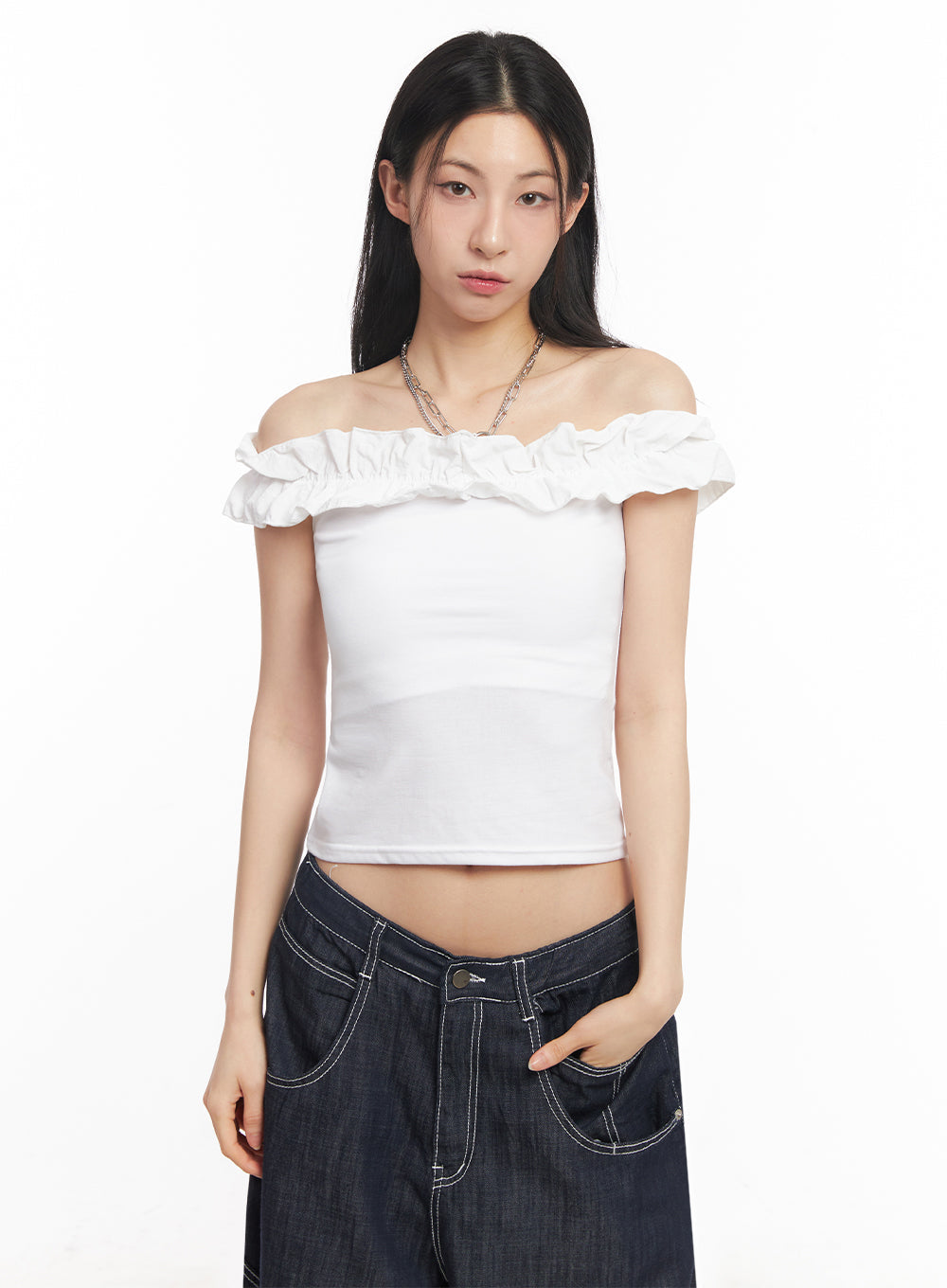 Frill Off-Shoulder Crop Top IY529