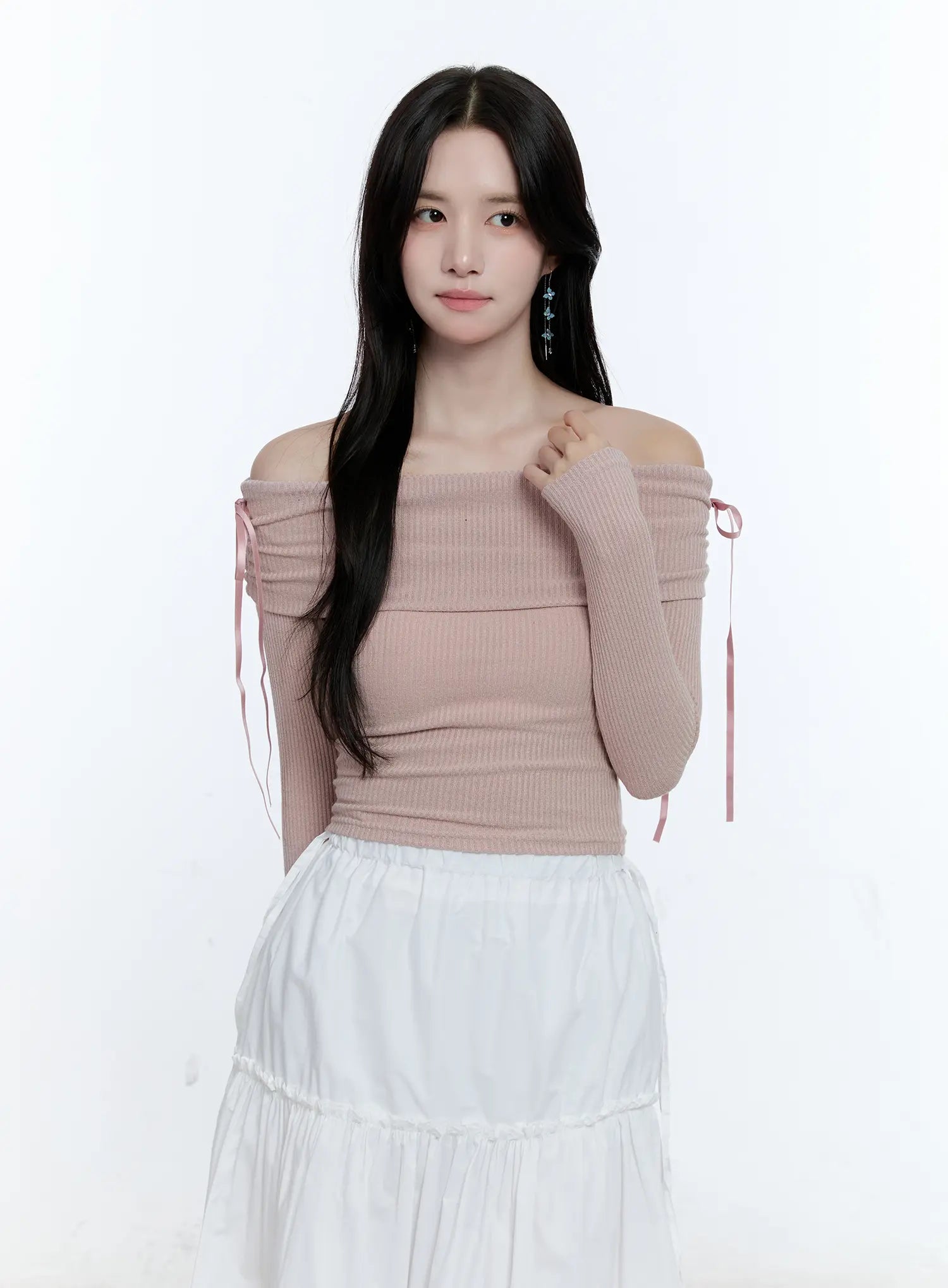 Off-Shoulder Ruched Knit Top CG512