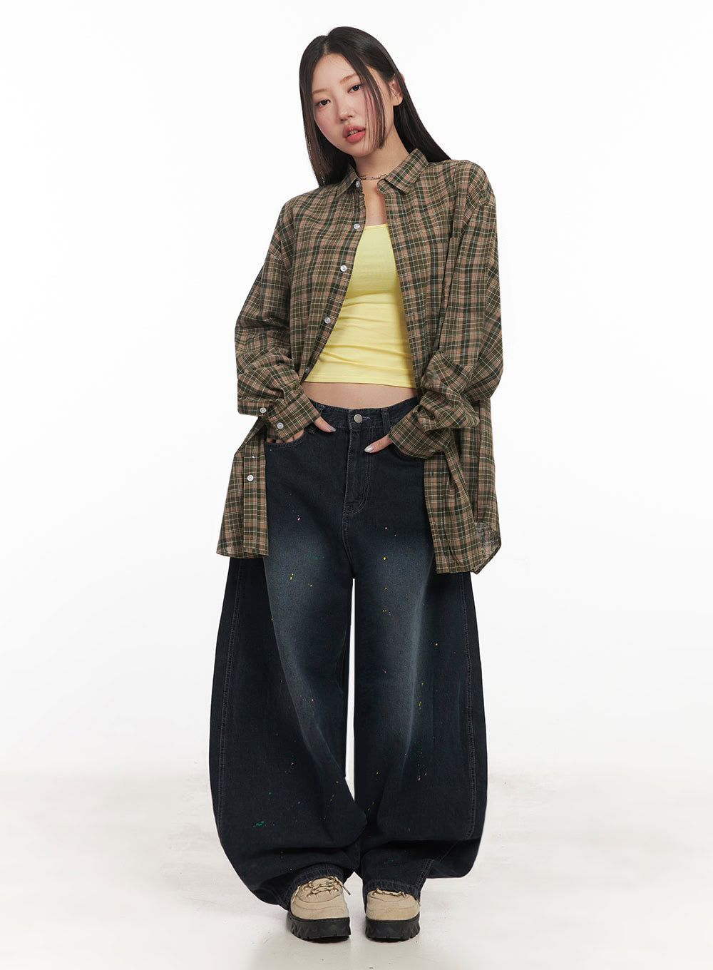 Checkered Oversize Collared T-Shirt IM525