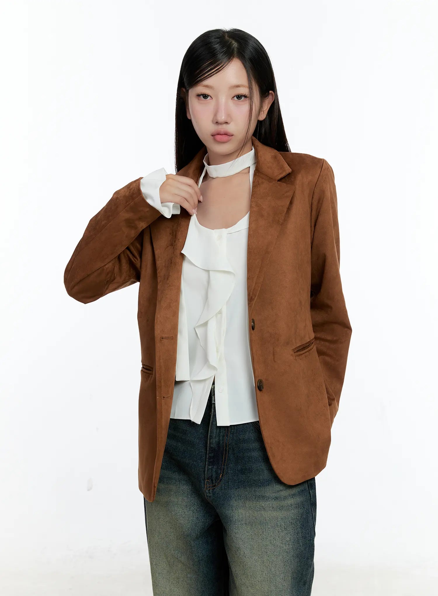 Loose-Fit Suede Blazer CS518