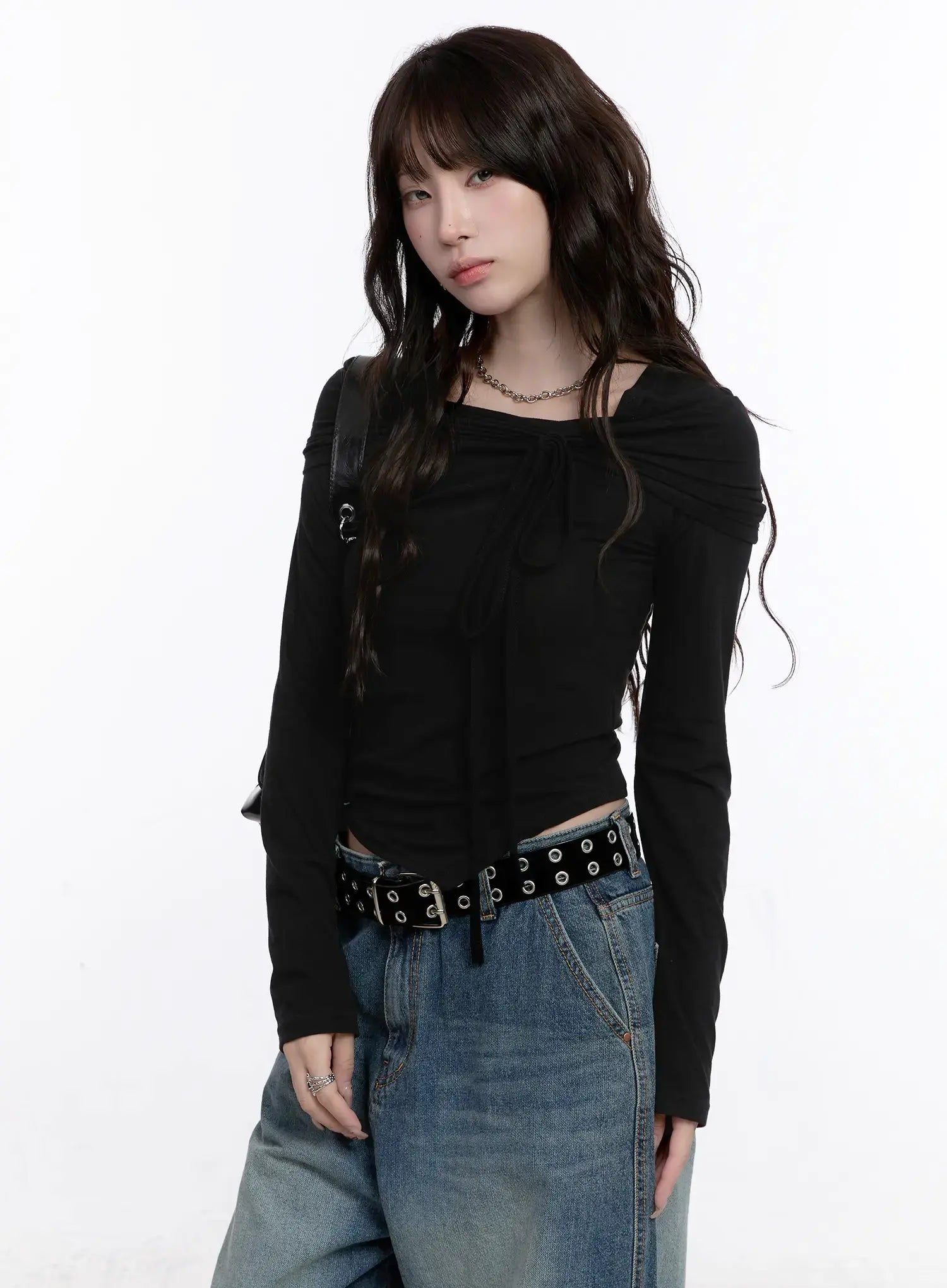 Asymmetrical Tie Detail Long Sleeve Top CO501