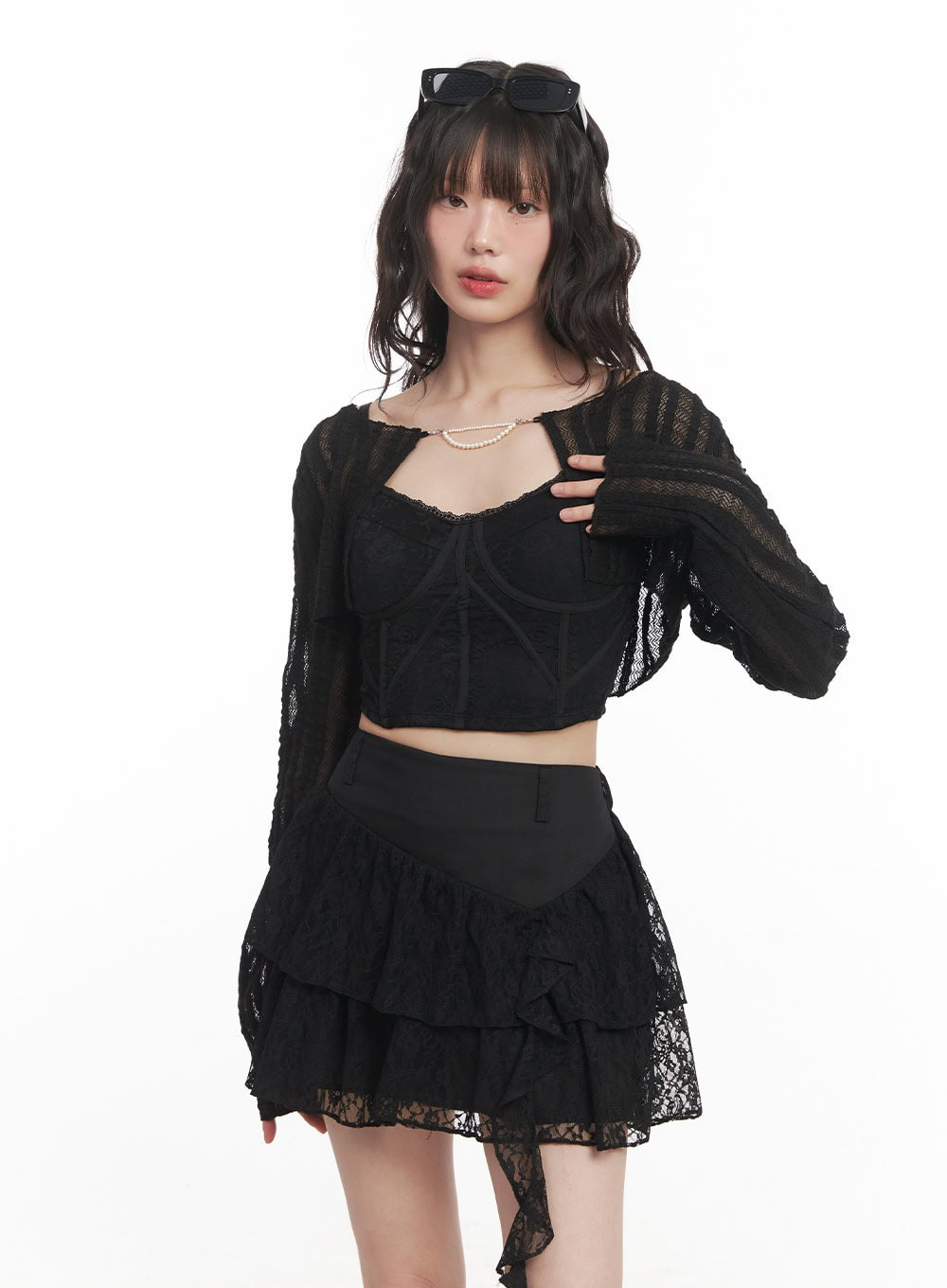 Pearl Chain Sheer Bolero Cardigan CM519