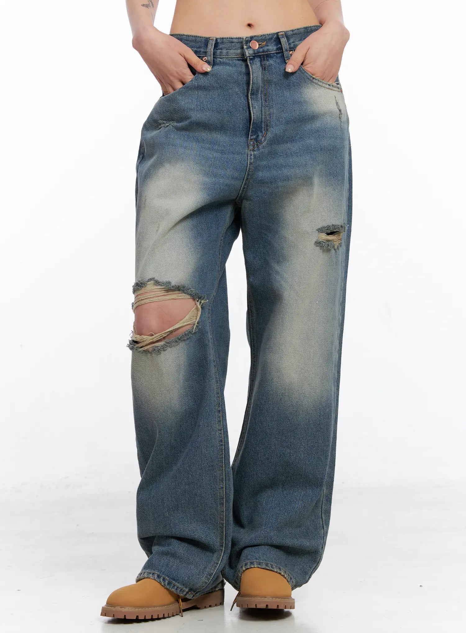 Siya Print Washed Wide-Leg Jeans CO508