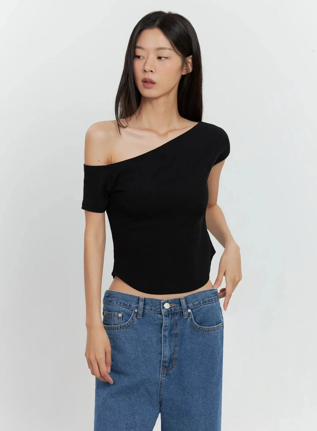 Asymmetric Ribbed Short-Sleeve IL528