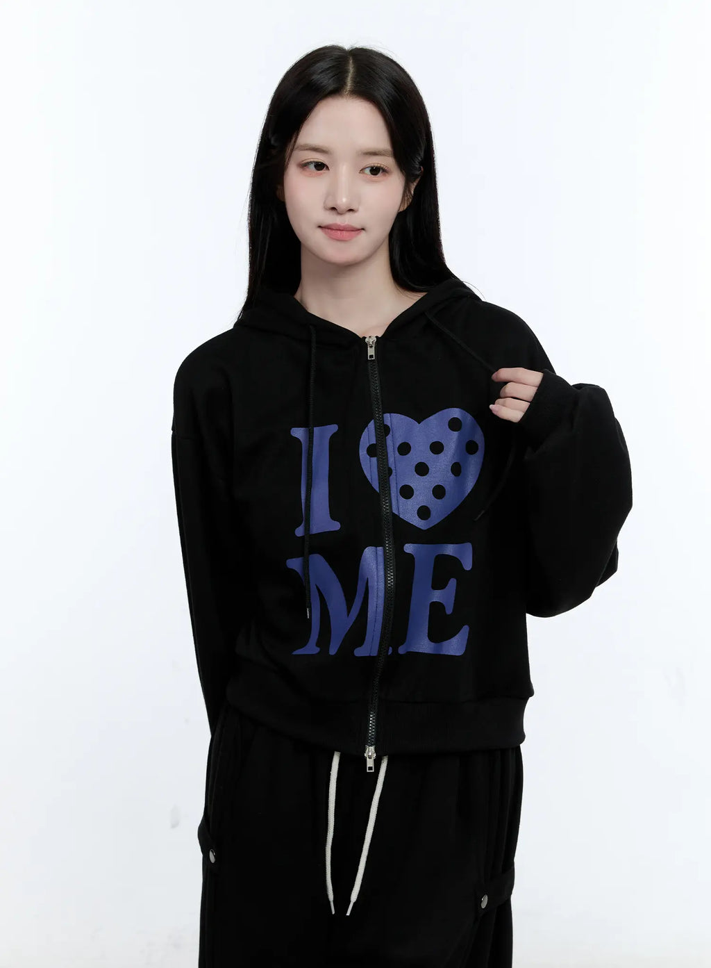 Polka-Dot Graphic Zip-Up Hoodie CG514