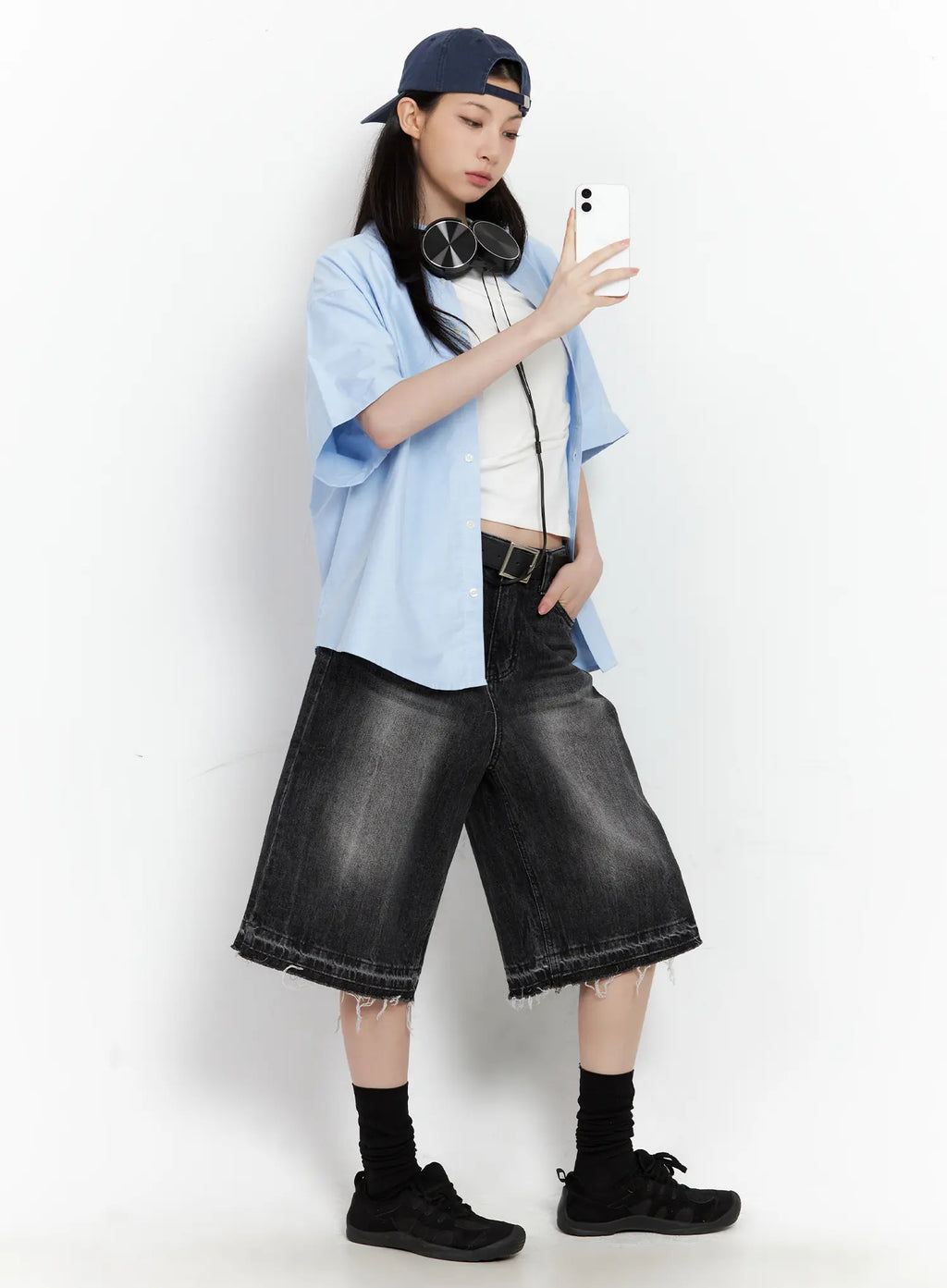 Distressed Washed Denim Jorts CU530