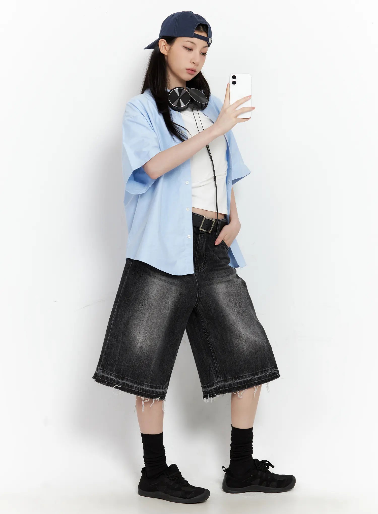 Distressed Washed Denim Jorts CU530