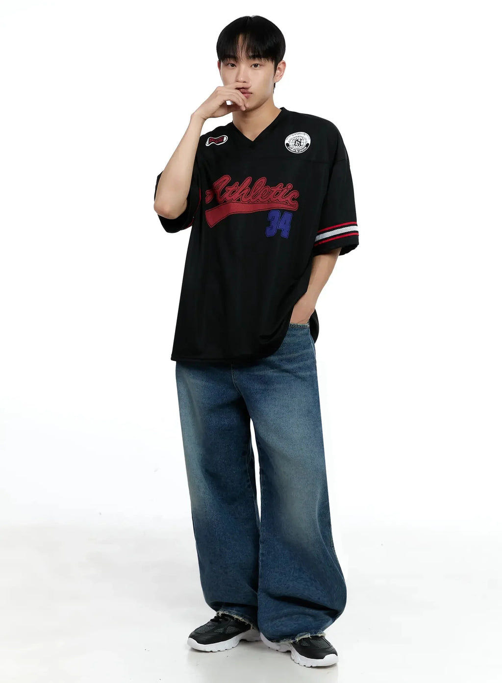 Men's Frayed Hem Baggy Jeans IG520