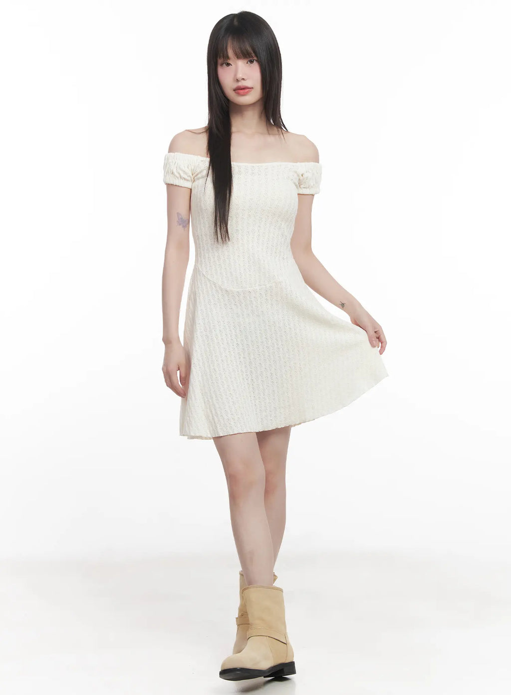 Off-Shoulder Flared Midi Dress CU518