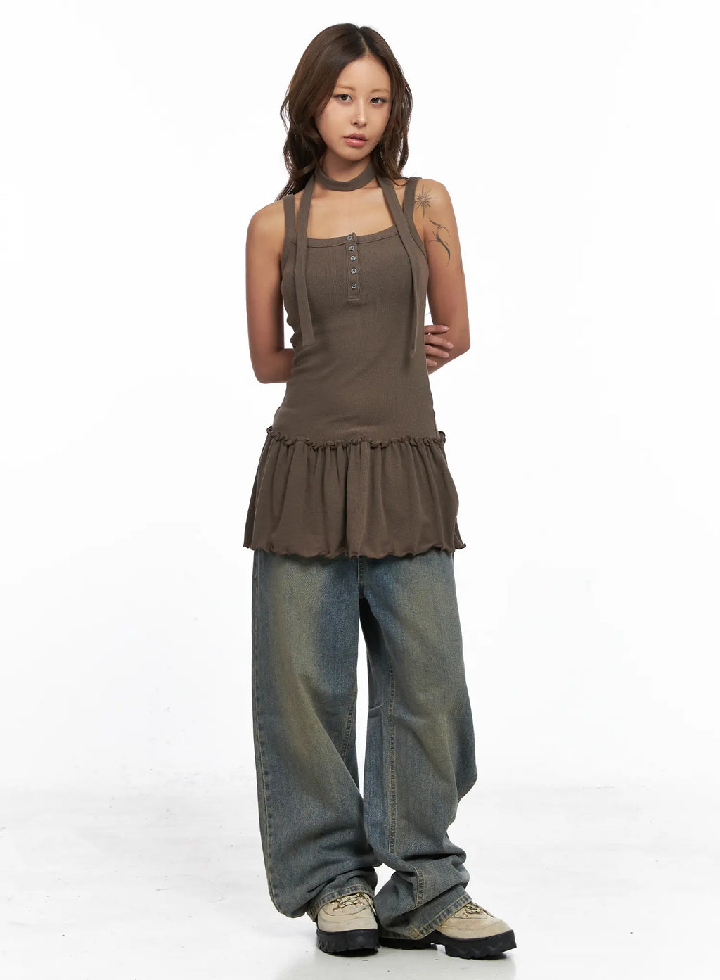 Ruffled Tank Top and Scarf Set CO513