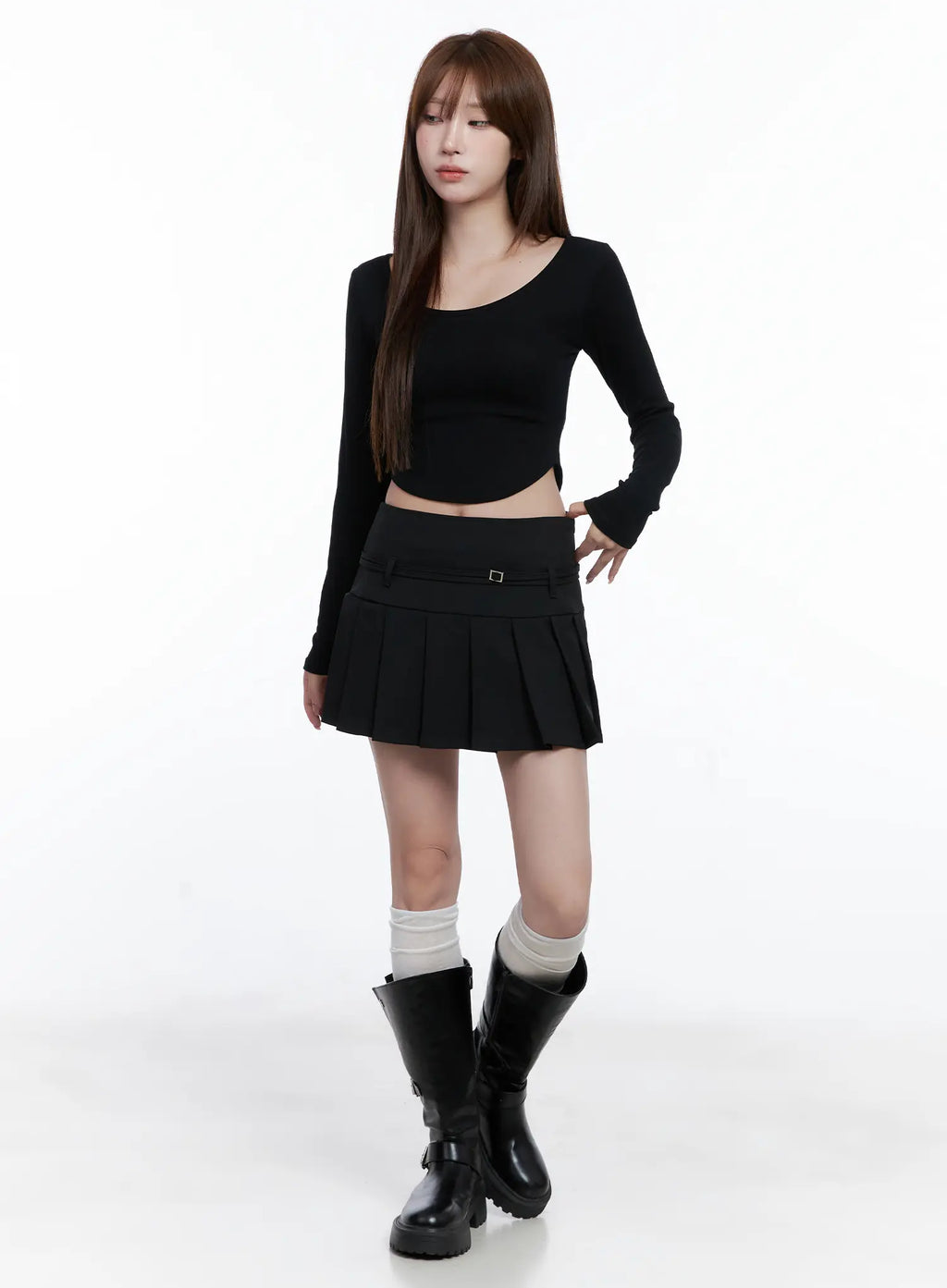 U-Neck Crop Long Sleeve Top CG529