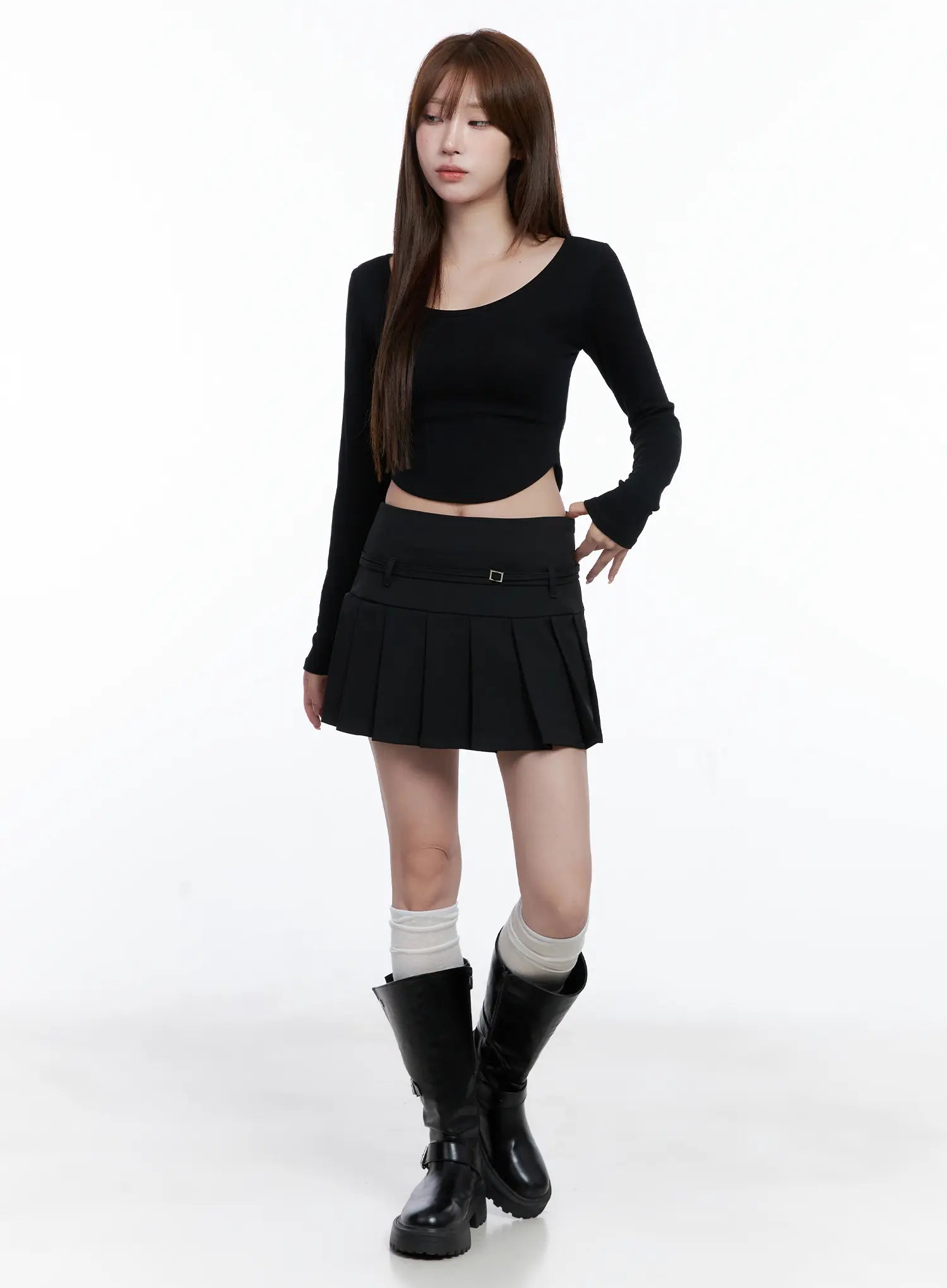 U-Neck Crop Long Sleeve Top CG529