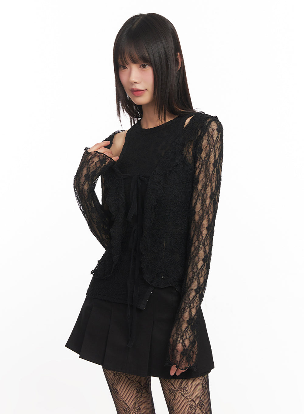 Sheer Lace Strap Cardigan IY502