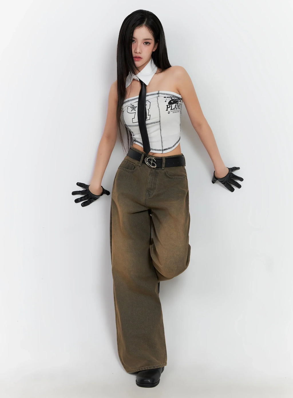 STR Mirren Brown Washed Baggy Jeans IS525