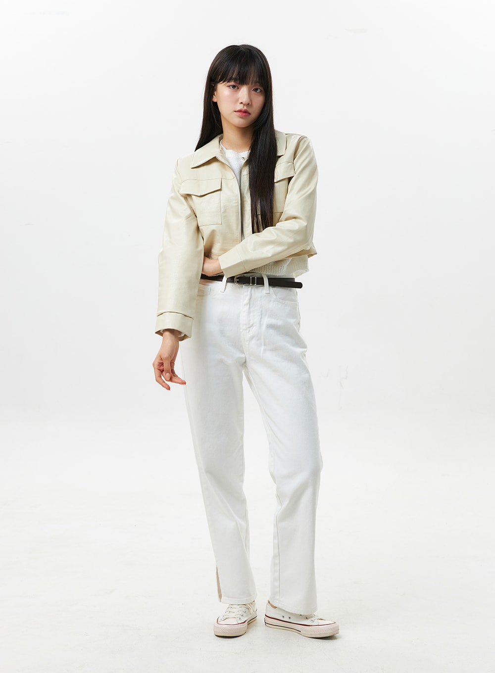 Faux Leather Collar Jacket OS305