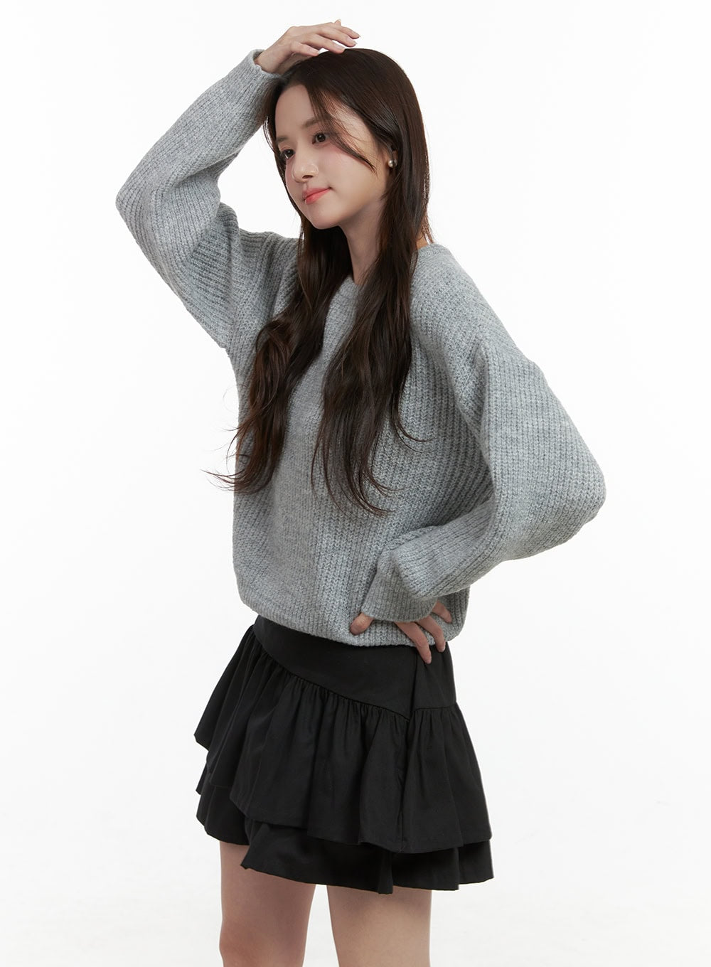 Cut Out Ribbon Trim Long Sleeve Top OS416