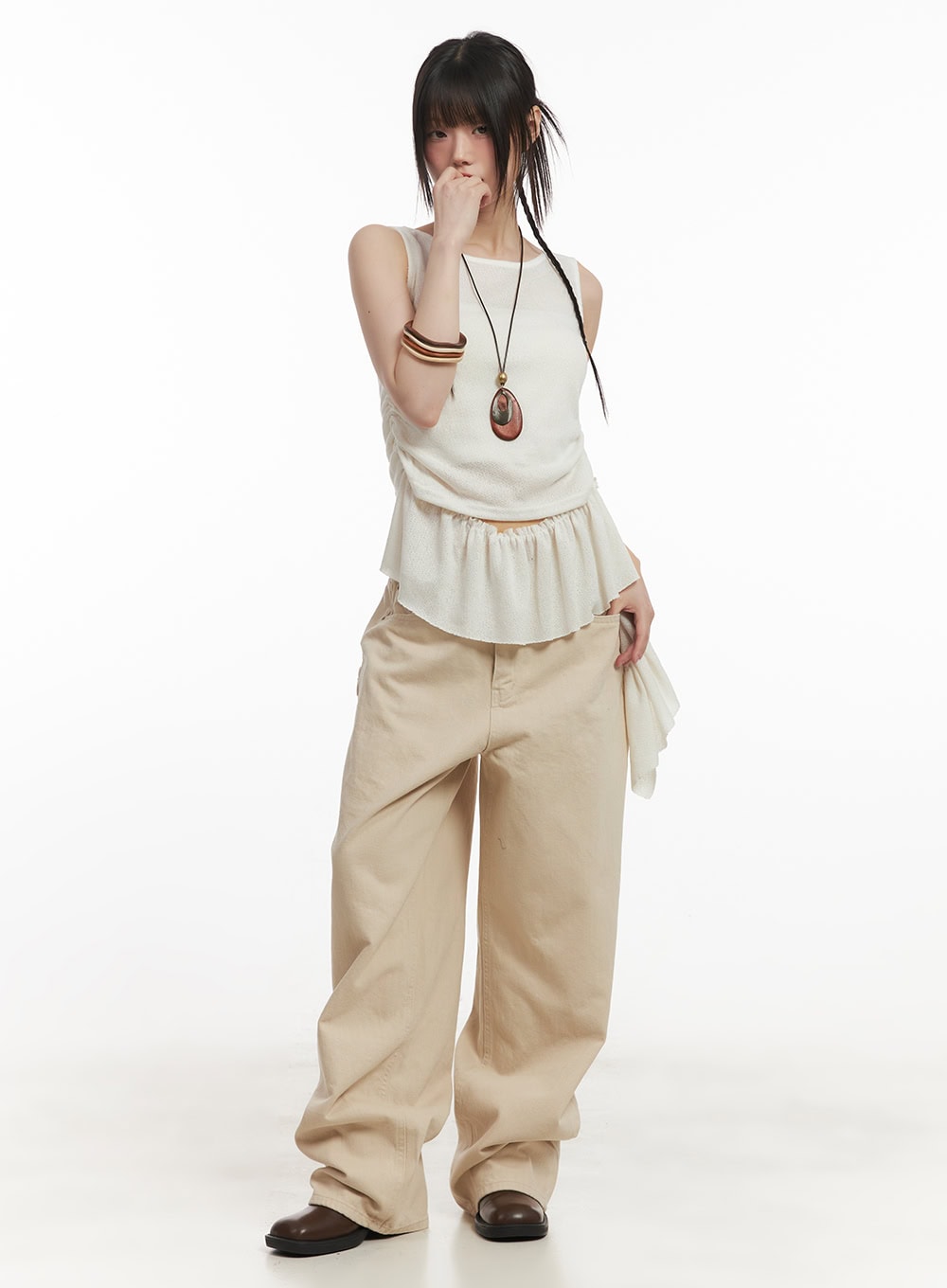 Ruffle Shirred Asymmetric Tank Top CF519