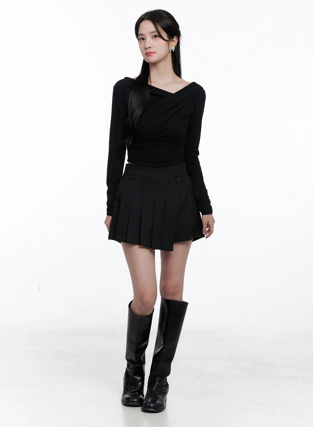 Asymmetrical Neck Long Sleeve Top CS523