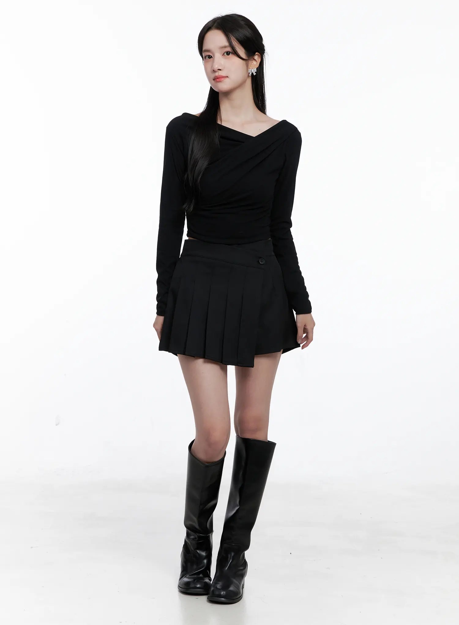 Asymmetrical Neck Long Sleeve Top CS523