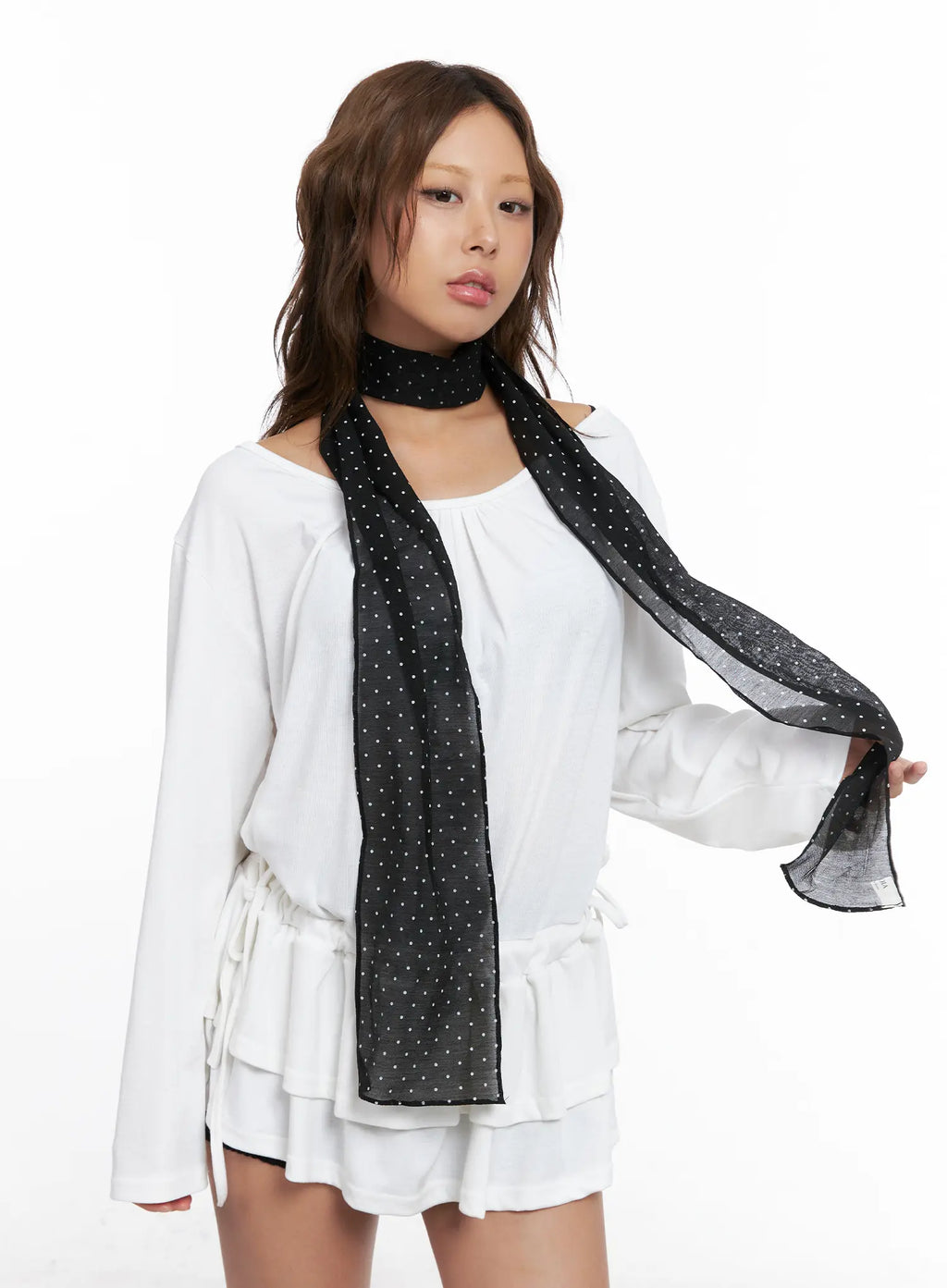 Sheer Polka Dot Skinny Scarf CS524