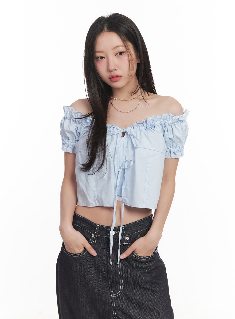 Ribbon Off-Shoulder Blouse Crop Top CA529