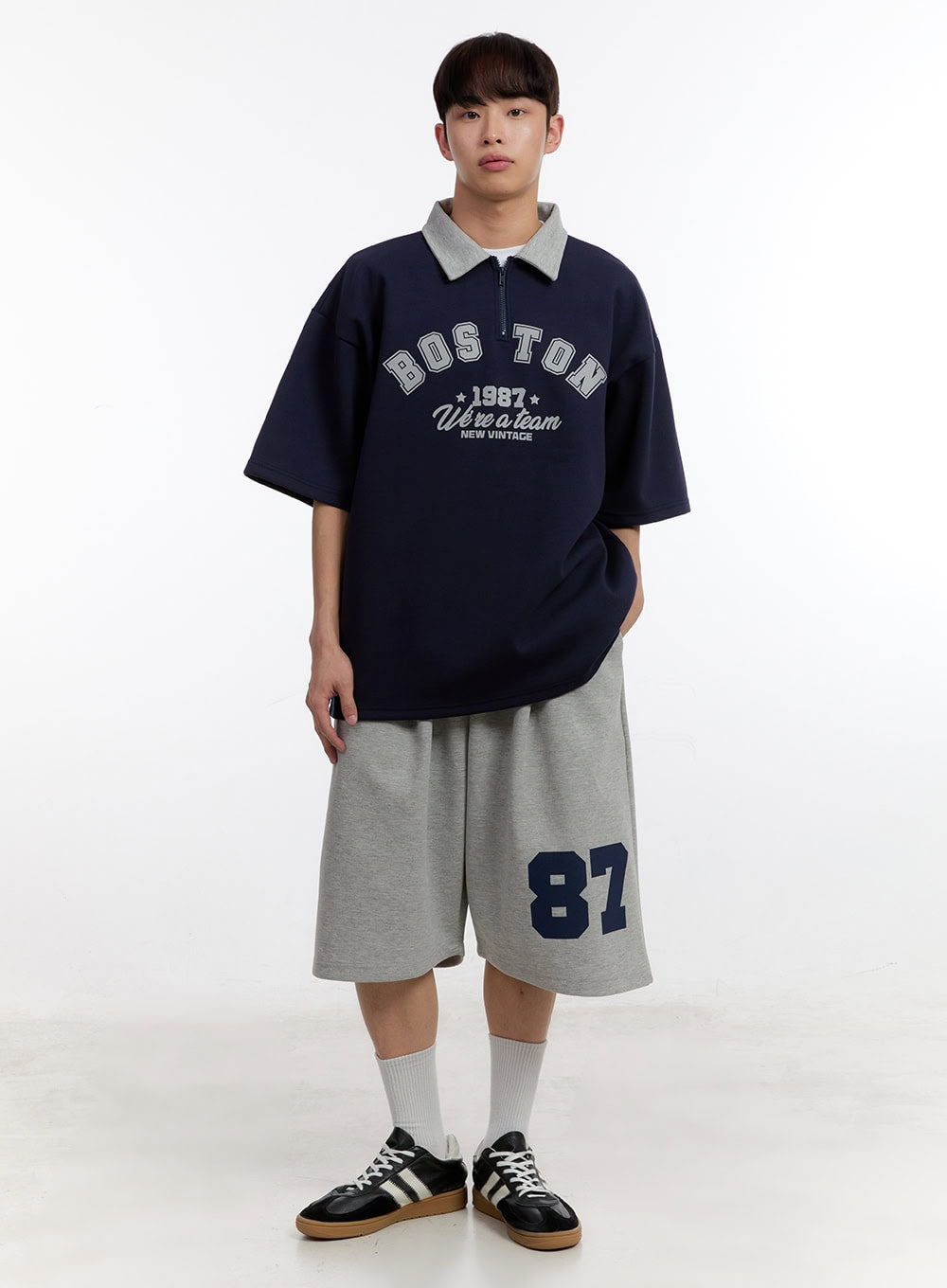 Men's Oversized Half-Zip Collared Sweatshirt IA504