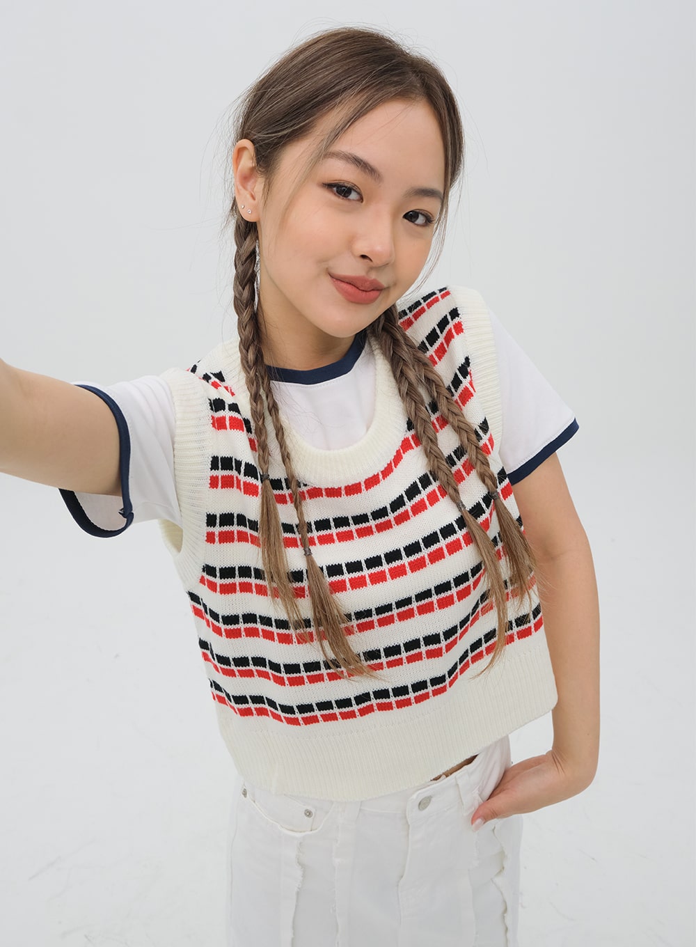 Pattern Cropped Knit Vest C1002