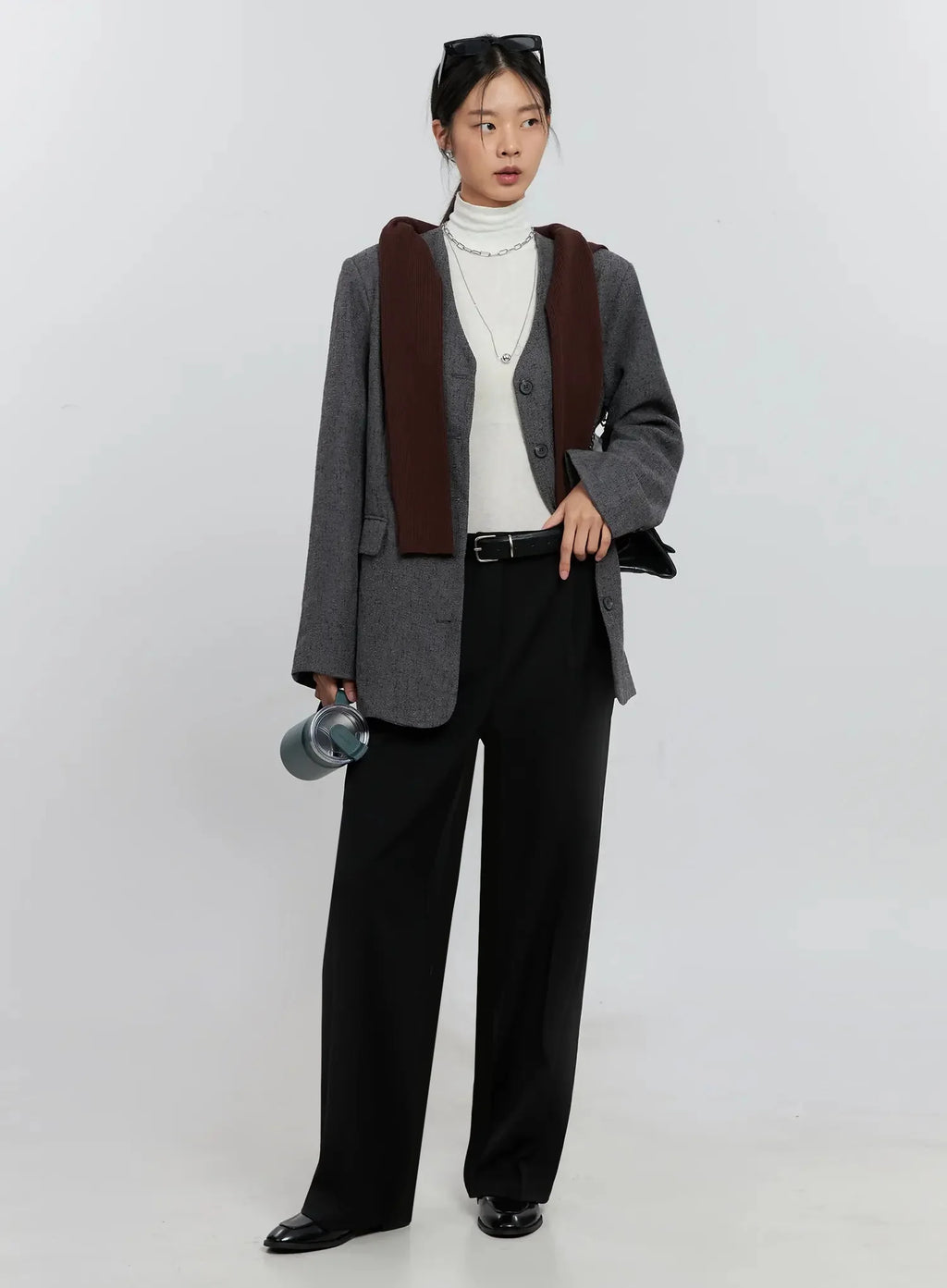 Oversized Collarless Blazer IS516