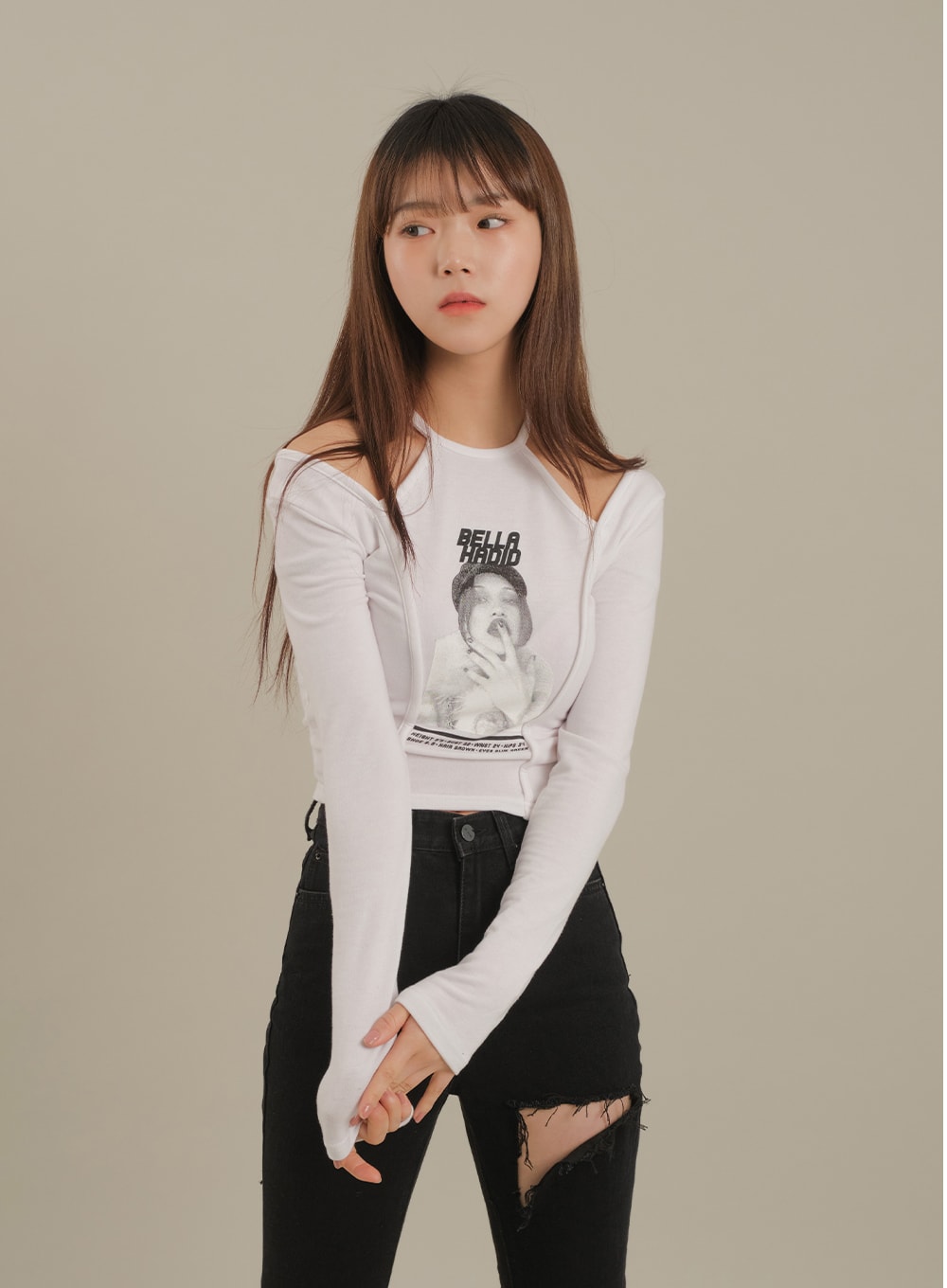 Cut Out Halter neck Long Sleeve T Shirt