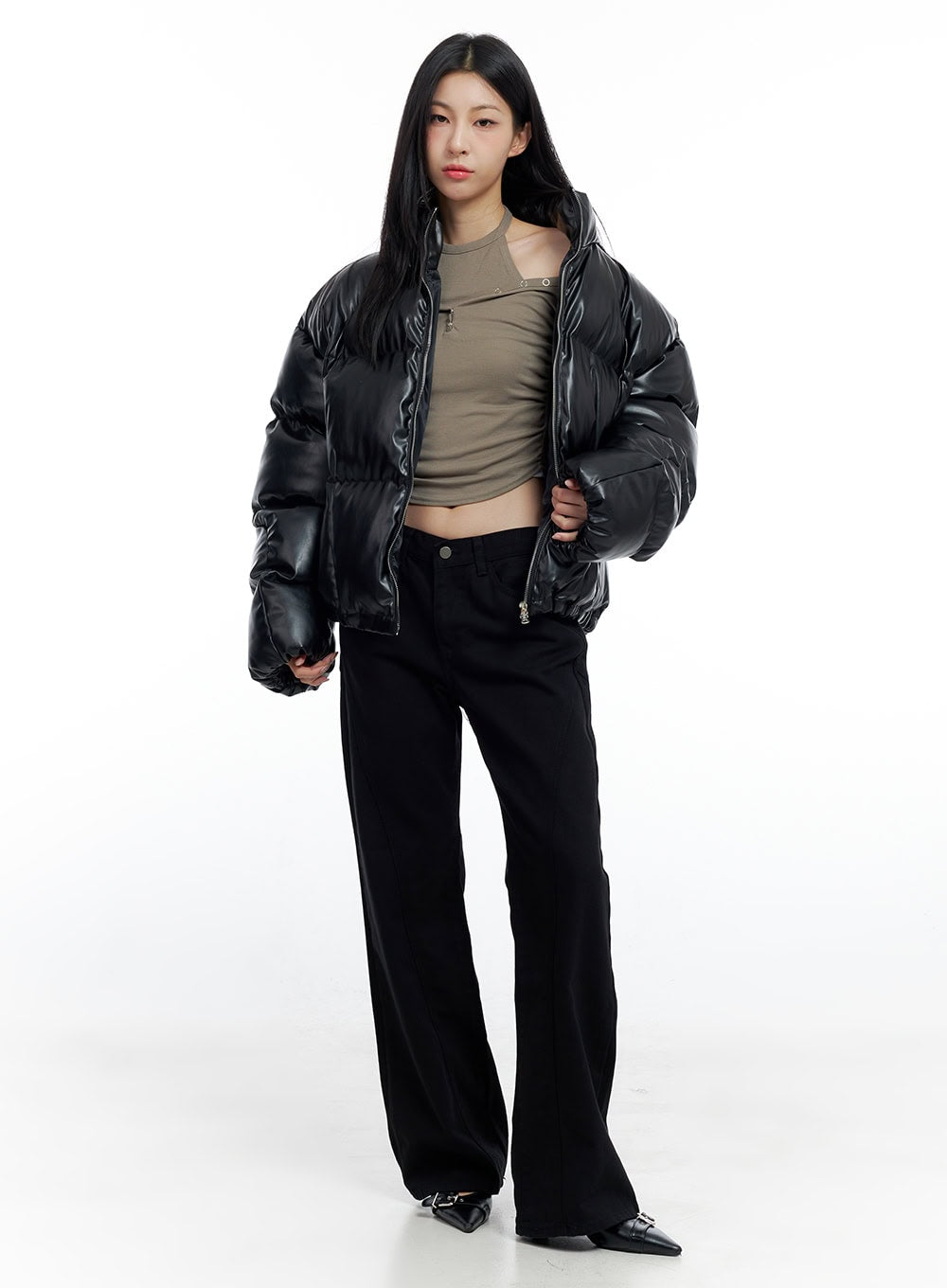 Faux Leather Puffer Jacket CO425