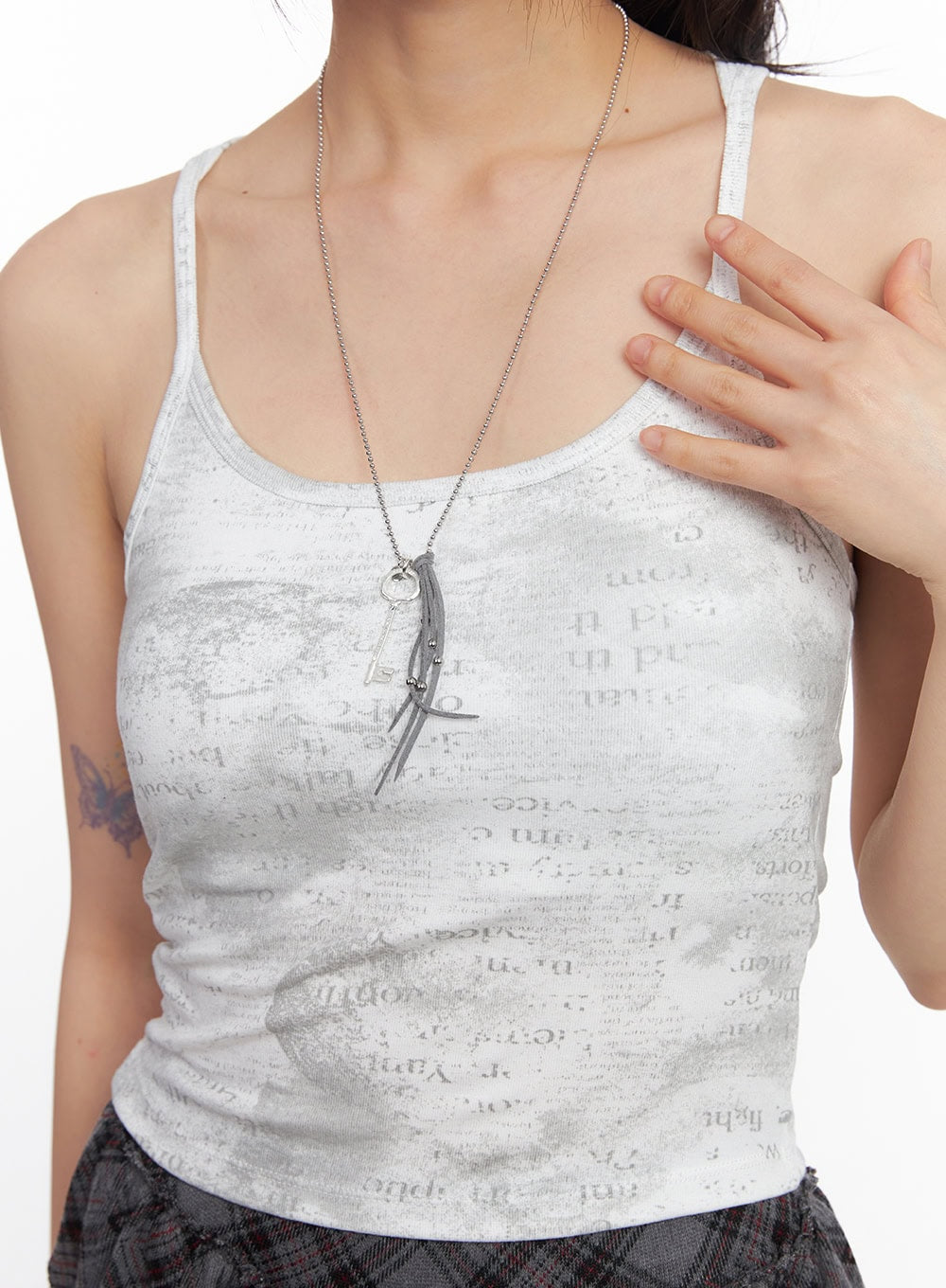 Key Fringe Long Necklace (Gray) IM531