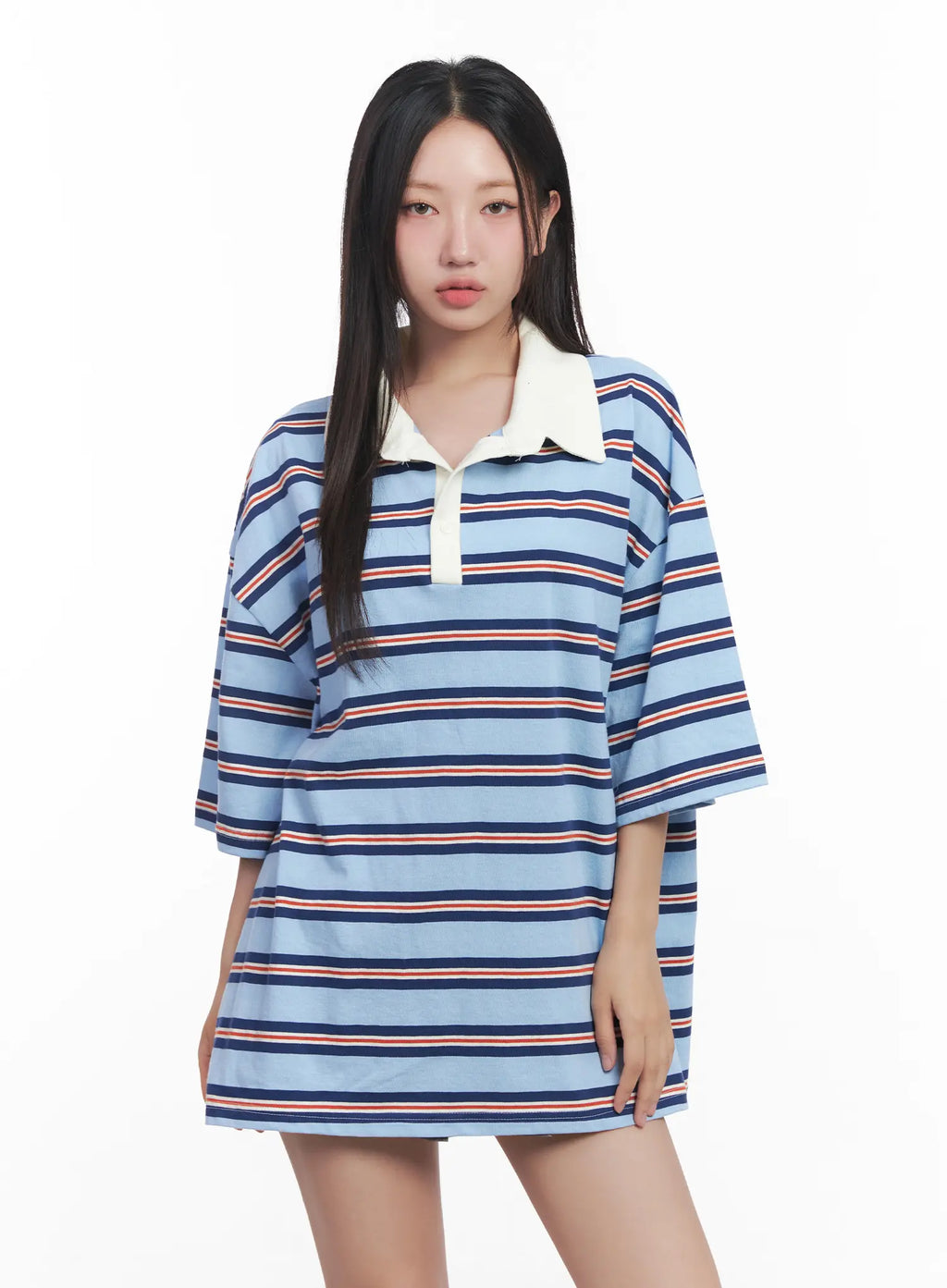 Oversized Striped Polo Shirt CU517