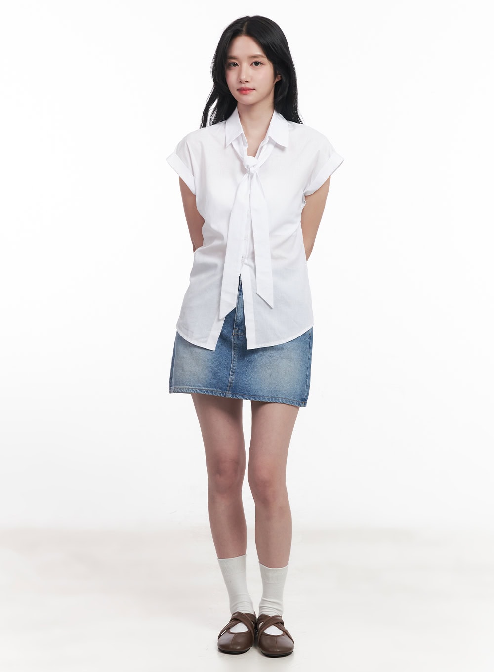 Collared Blouse Top Neck-Tie Set CY523