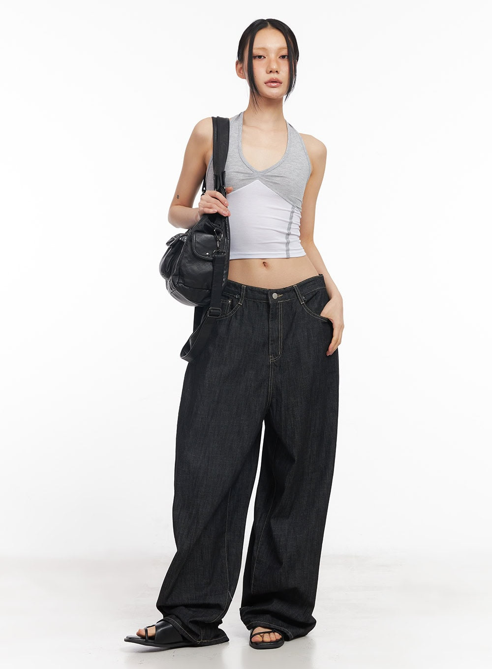 Shirred Halter V-Neck Crop Tank Top CY528